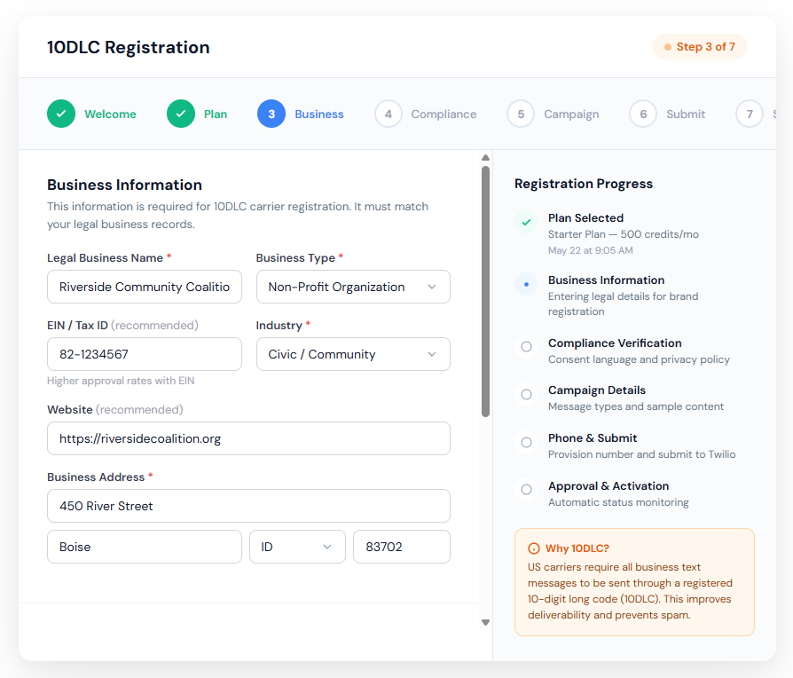10DLCCompliance 10DLC Registration